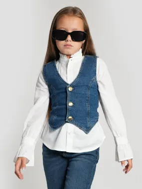 Girls Zizi Denim Waistocoat in Blue