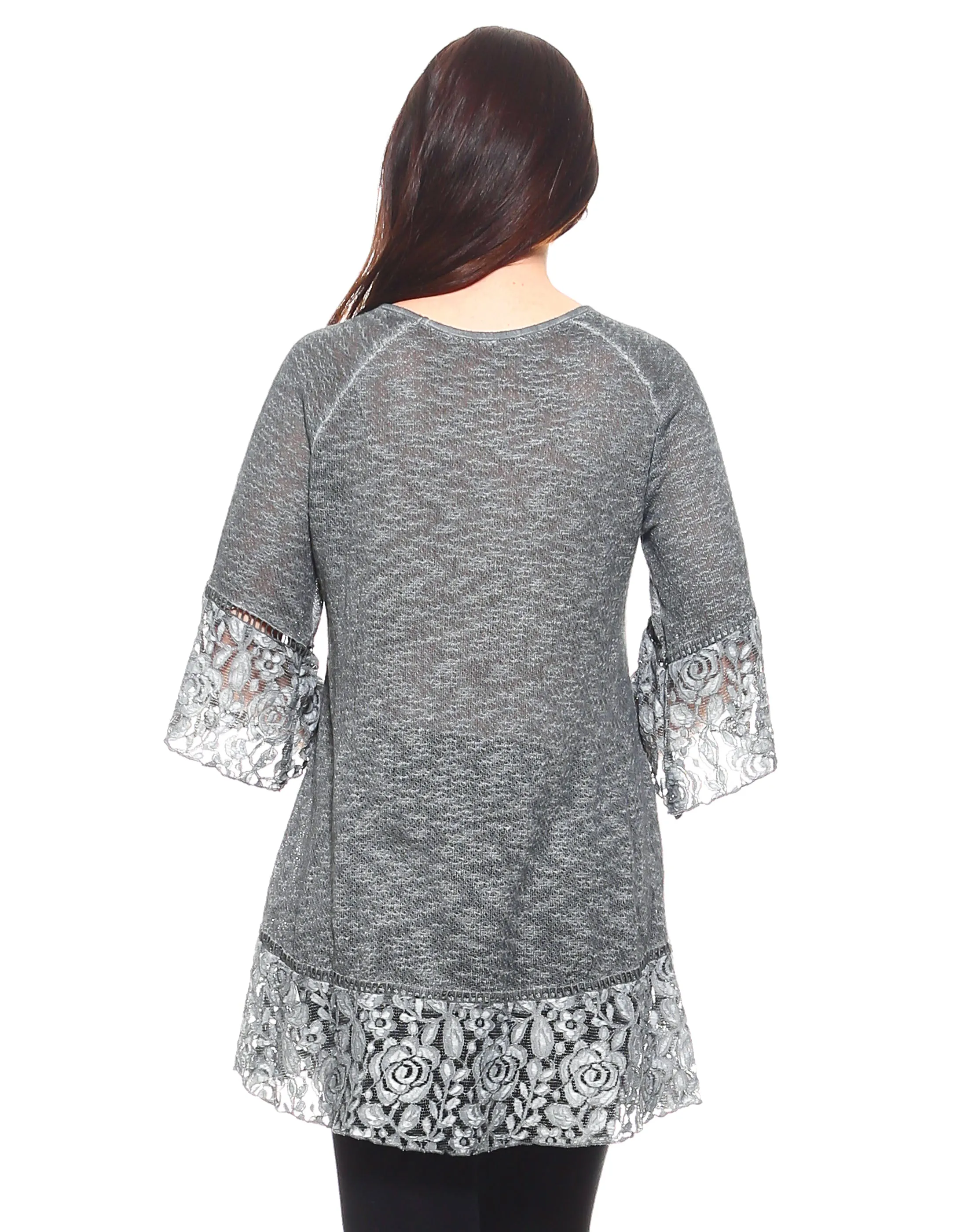 Grey Lace Trim Tunic