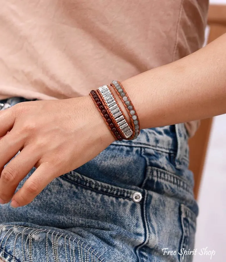 Handmade Garnet & Labradorite Bead Wrap Bracelet