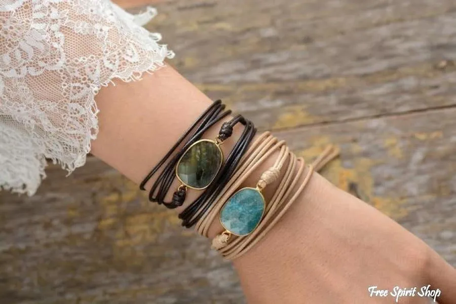 Handmade Natural Labradorite Gemstone Wrap Bracelet