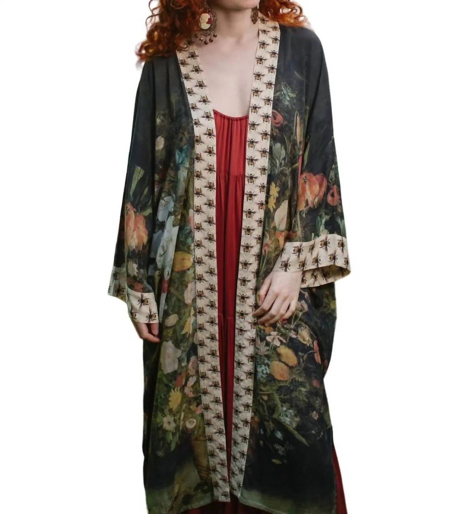 'i Dream In Flowers' Bamboo Duster Kimono Robe In Green Multi