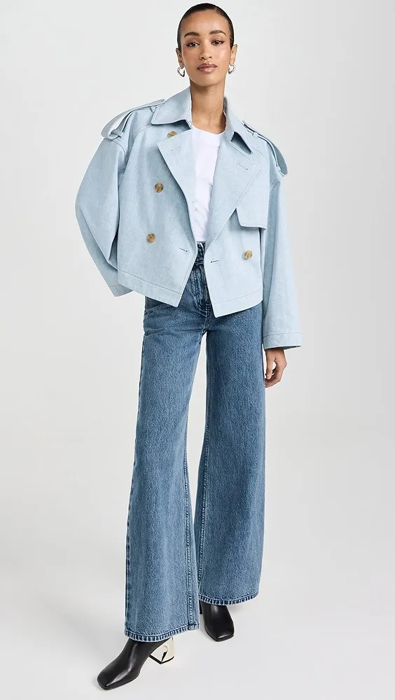 Juun. J   Cropped Denim Trench Coat 