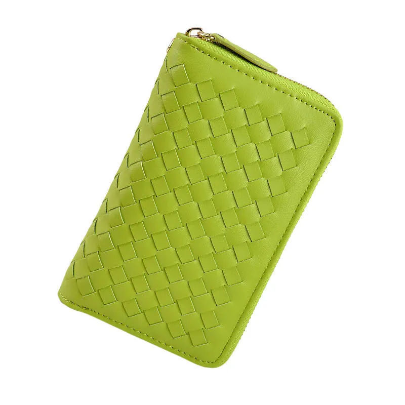 Lady 9 Colors Women Woven Zipper Lether Purse Clutch Organizer Wallet Bag Card Holder Hbags