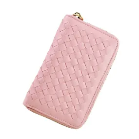 Lady 9 Colors Women Woven Zipper Lether Purse Clutch Organizer Wallet Bag Card Holder Hbags