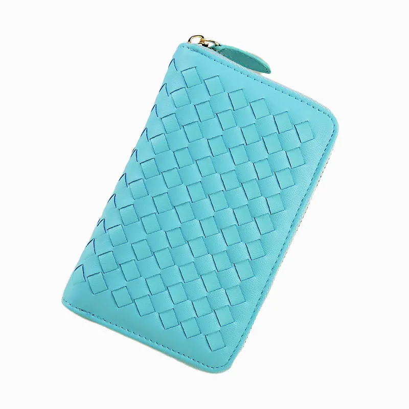 Lady 9 Colors Women Woven Zipper Lether Purse Clutch Organizer Wallet Bag Card Holder Hbags