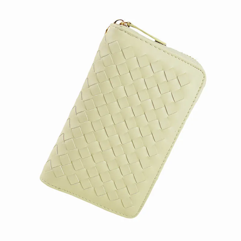 Lady 9 Colors Women Woven Zipper Lether Purse Clutch Organizer Wallet Bag Card Holder Hbags