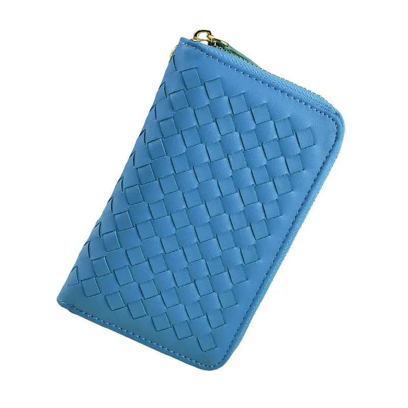 Lady 9 Colors Women Woven Zipper Lether Purse Clutch Organizer Wallet Bag Card Holder Hbags