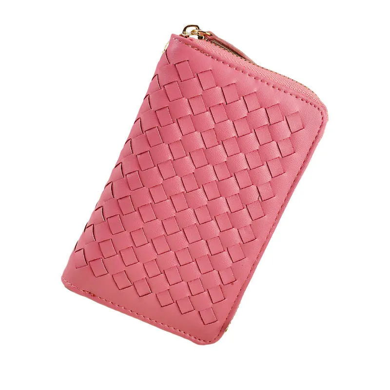 Lady 9 Colors Women Woven Zipper Lether Purse Clutch Organizer Wallet Bag Card Holder Hbags