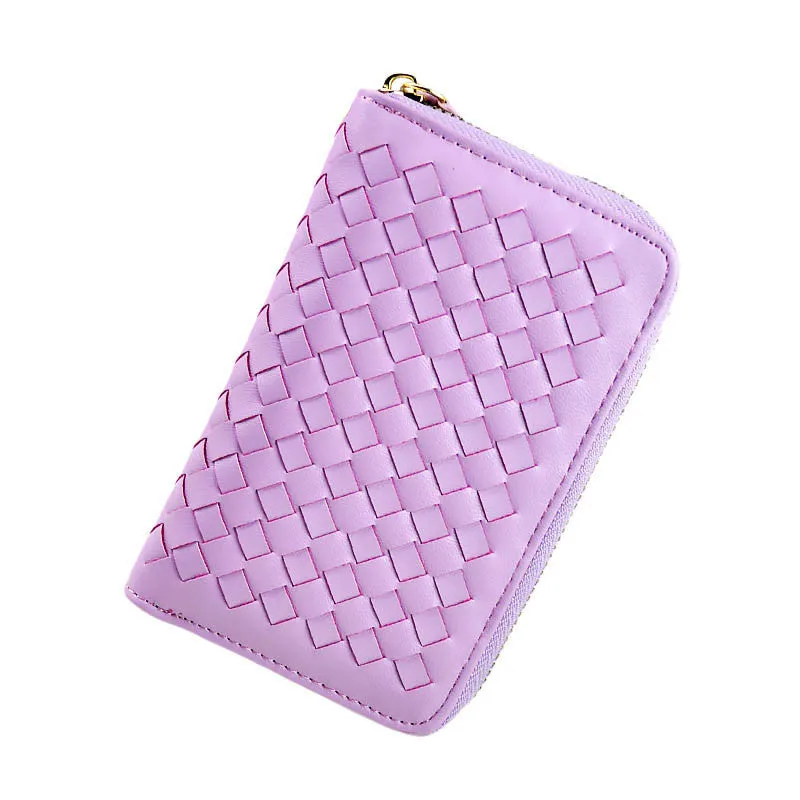 Lady 9 Colors Women Woven Zipper Lether Purse Clutch Organizer Wallet Bag Card Holder Hbags