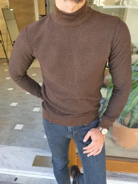 Lawton Brown Slim Fit Mock Turtleneck Sweater