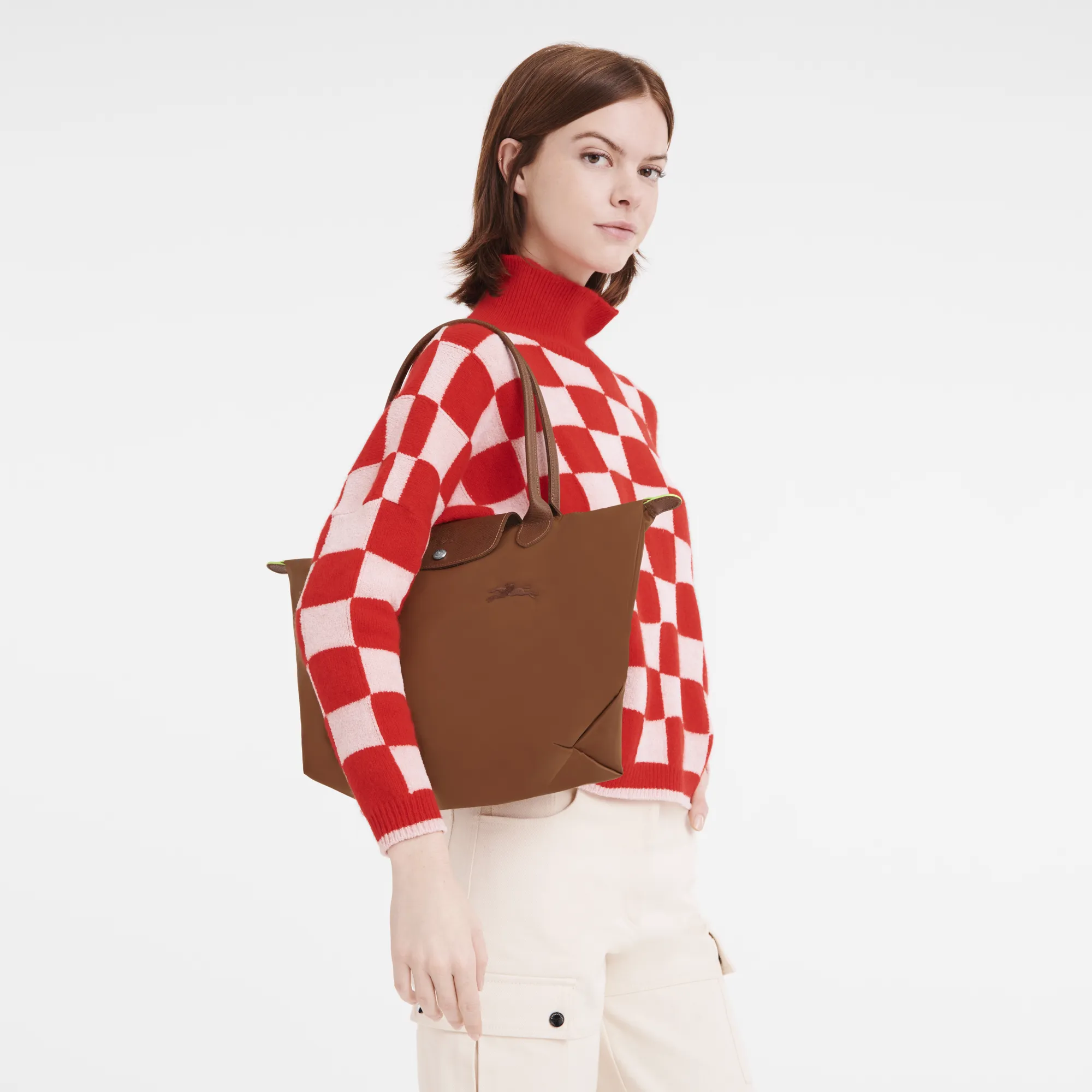 Le Pliage Green M Tote bag Cognac - Recycled canvas