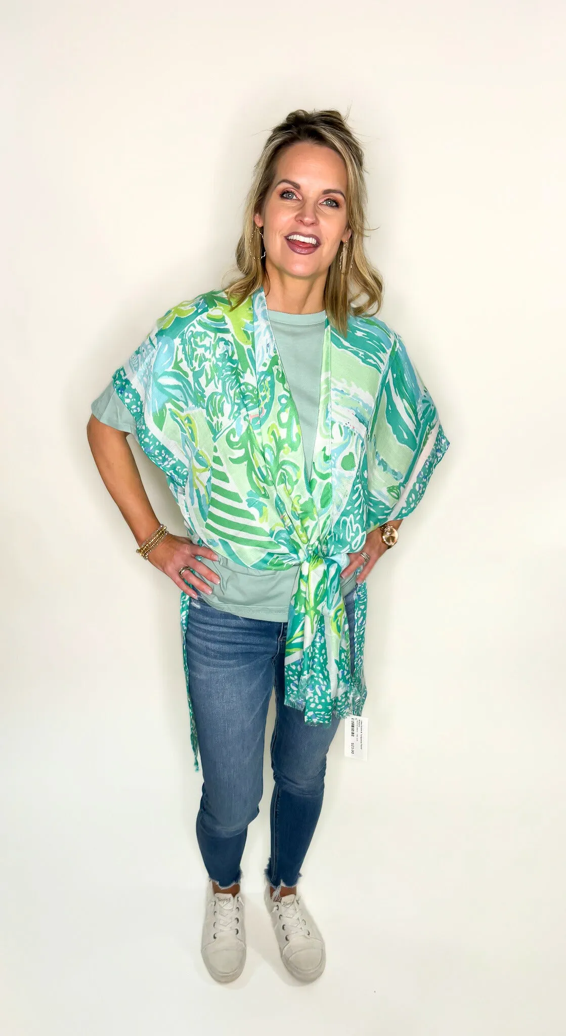 Lime Green & Turquoise Floral Kimono