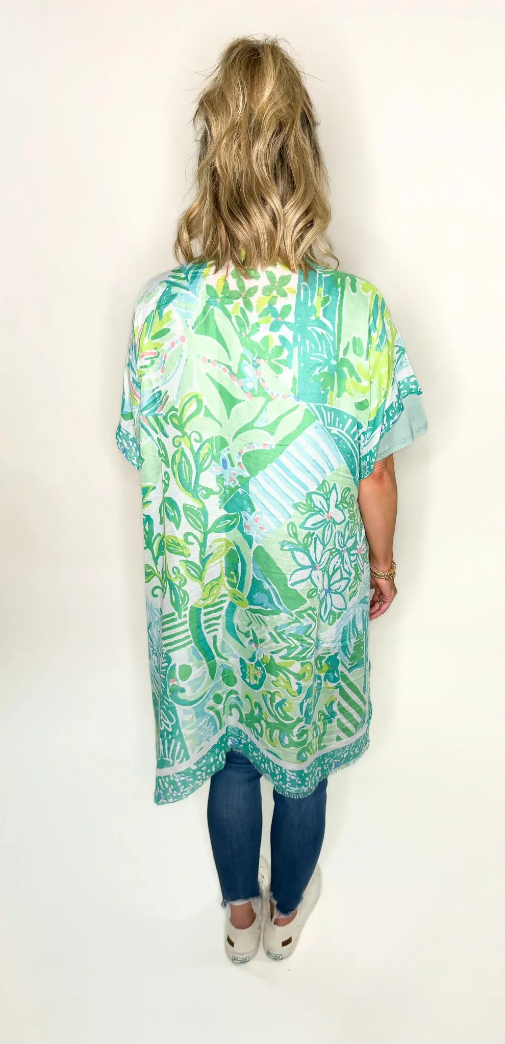 Lime Green & Turquoise Floral Kimono