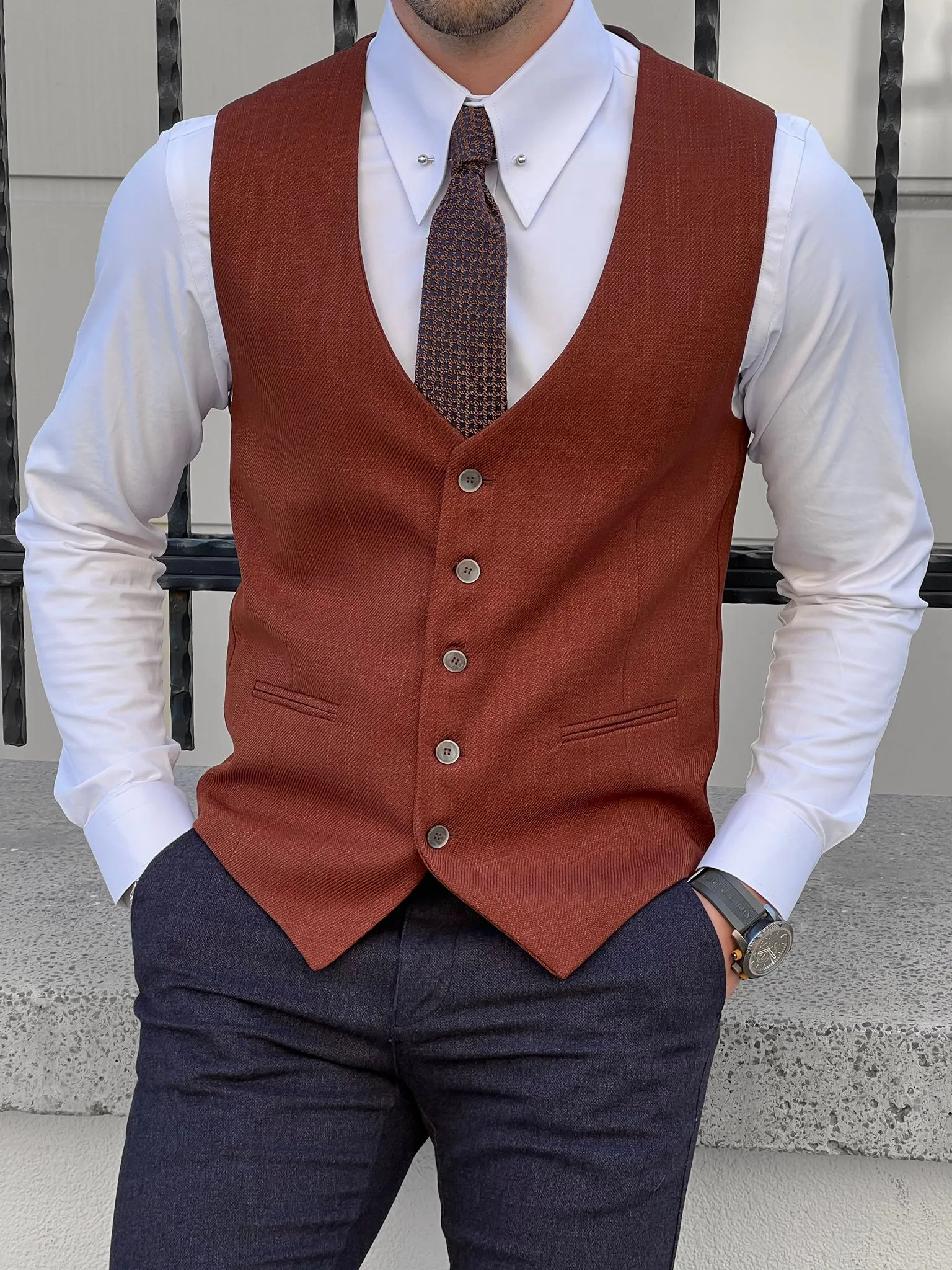 Louis Slim Fit Woolen Tile Vest