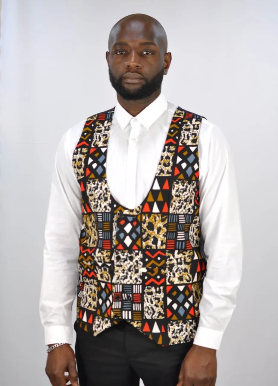 Low Neck Kitoko Ankara Waistcoat - African Clothing Store | JT Aphrique