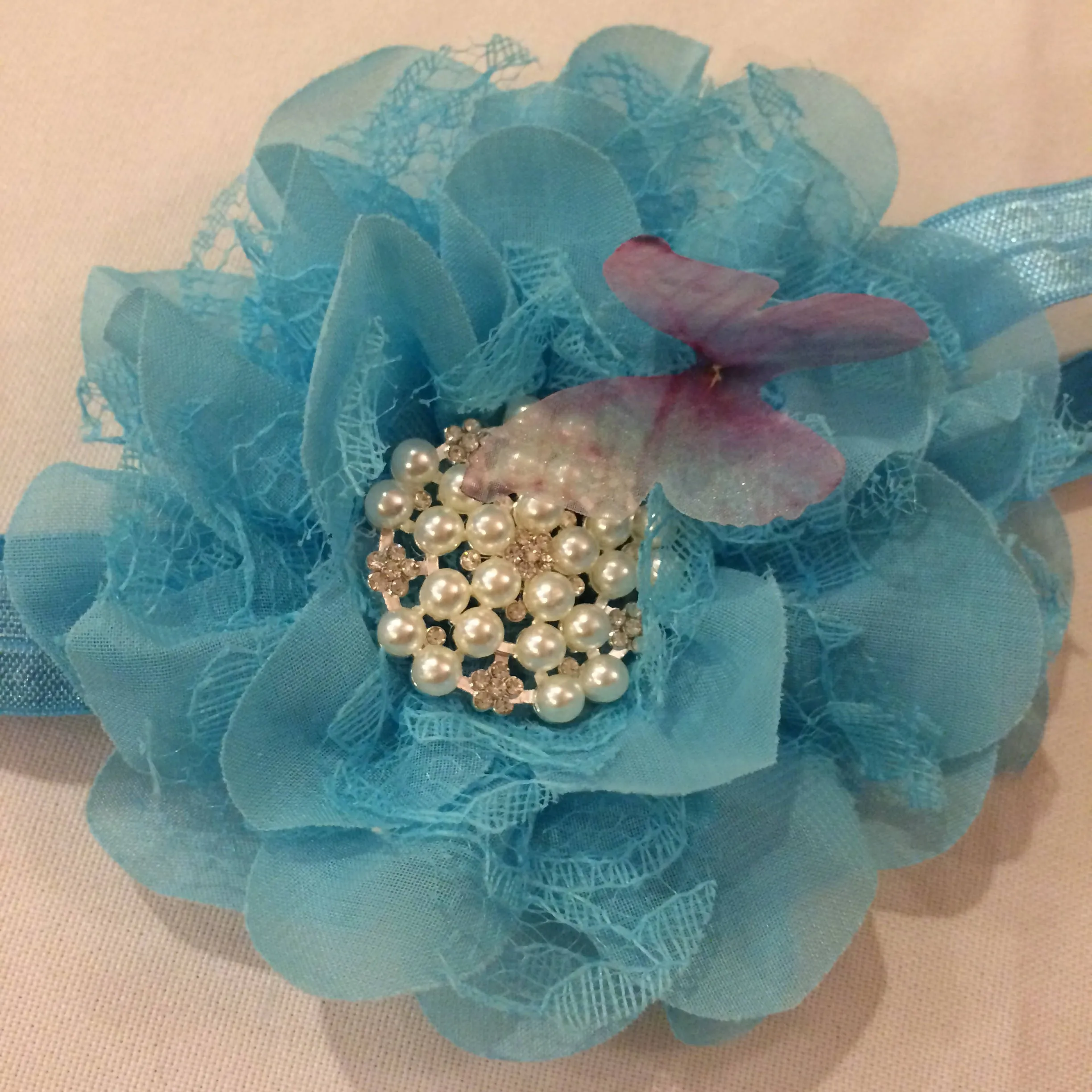 Maggie Devos - Aqua headband w/ pearl & rhinestones - Child One size