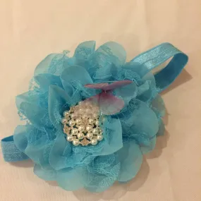 Maggie Devos - Aqua headband w/ pearl & rhinestones - Child One size