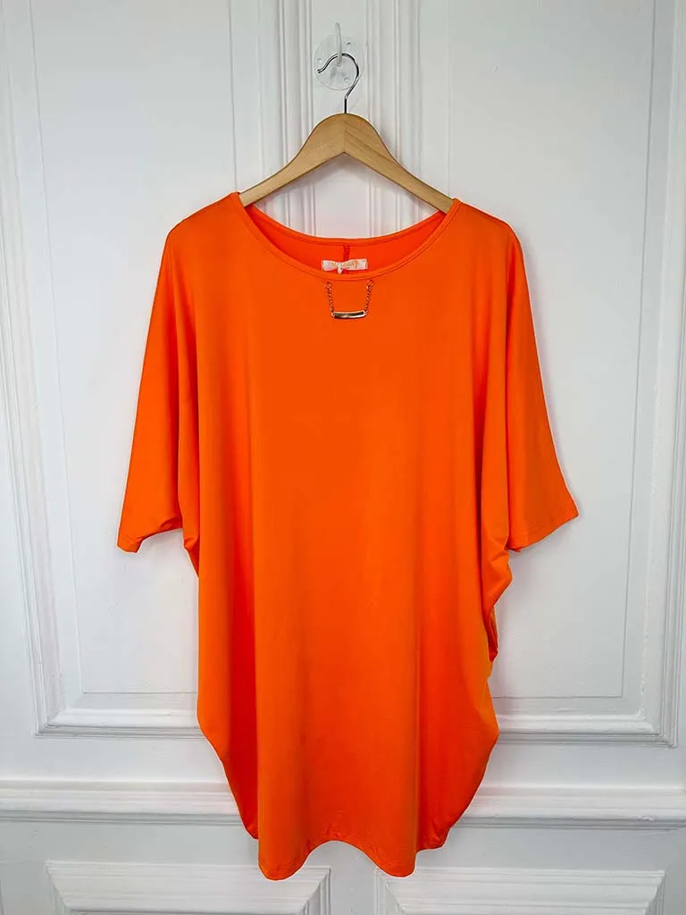 Malissa J Chain Detail Batwing Tunic - Orange