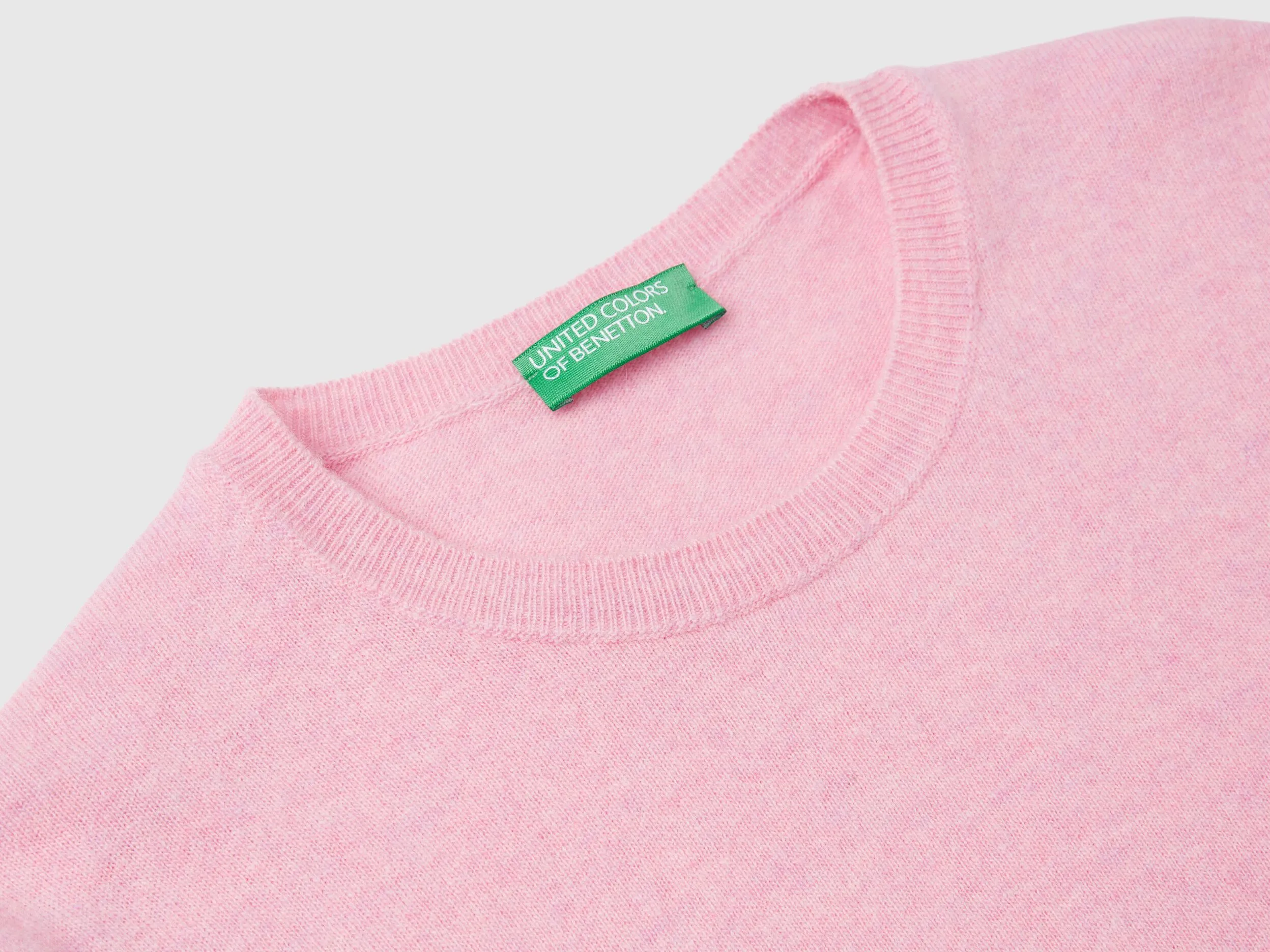 Marl pink crew neck sweater in pure Merino wool - Pink | Benetton