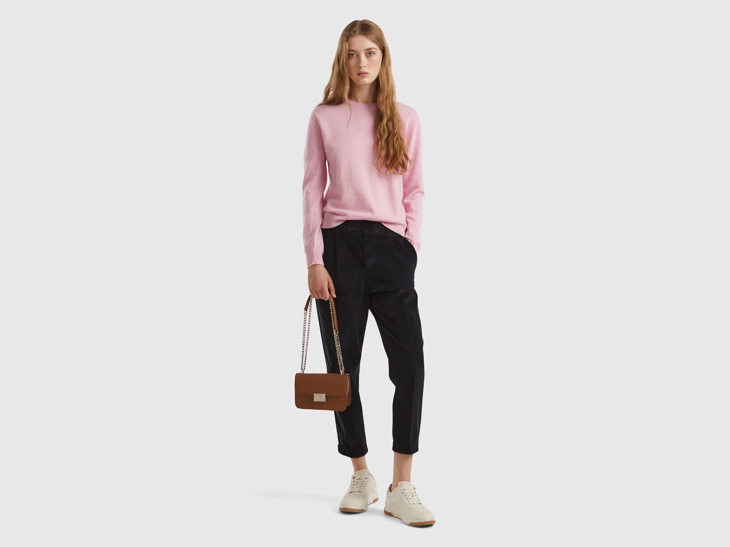 Marl pink crew neck sweater in pure Merino wool - Pink | Benetton