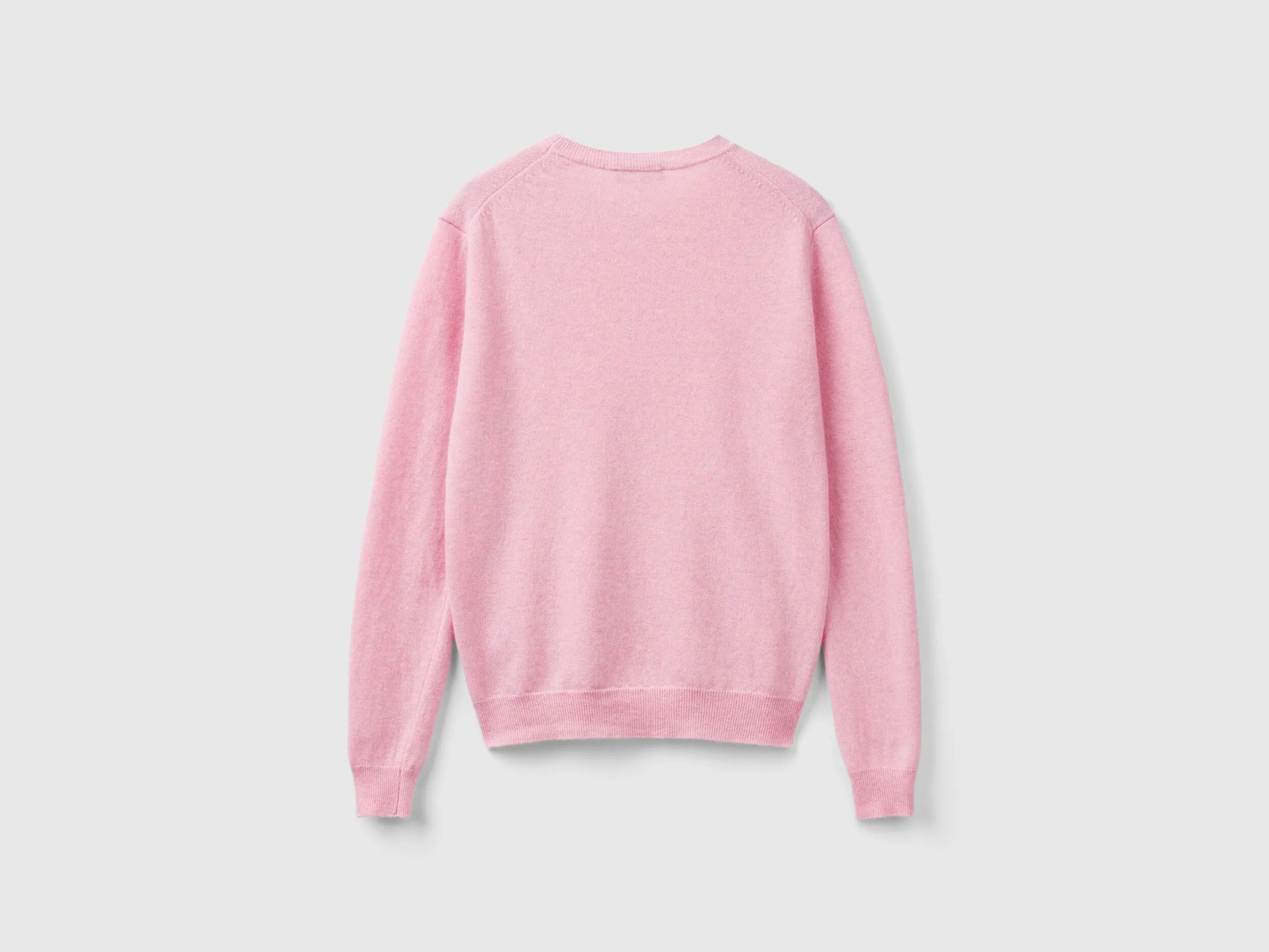 Marl pink crew neck sweater in pure Merino wool - Pink | Benetton