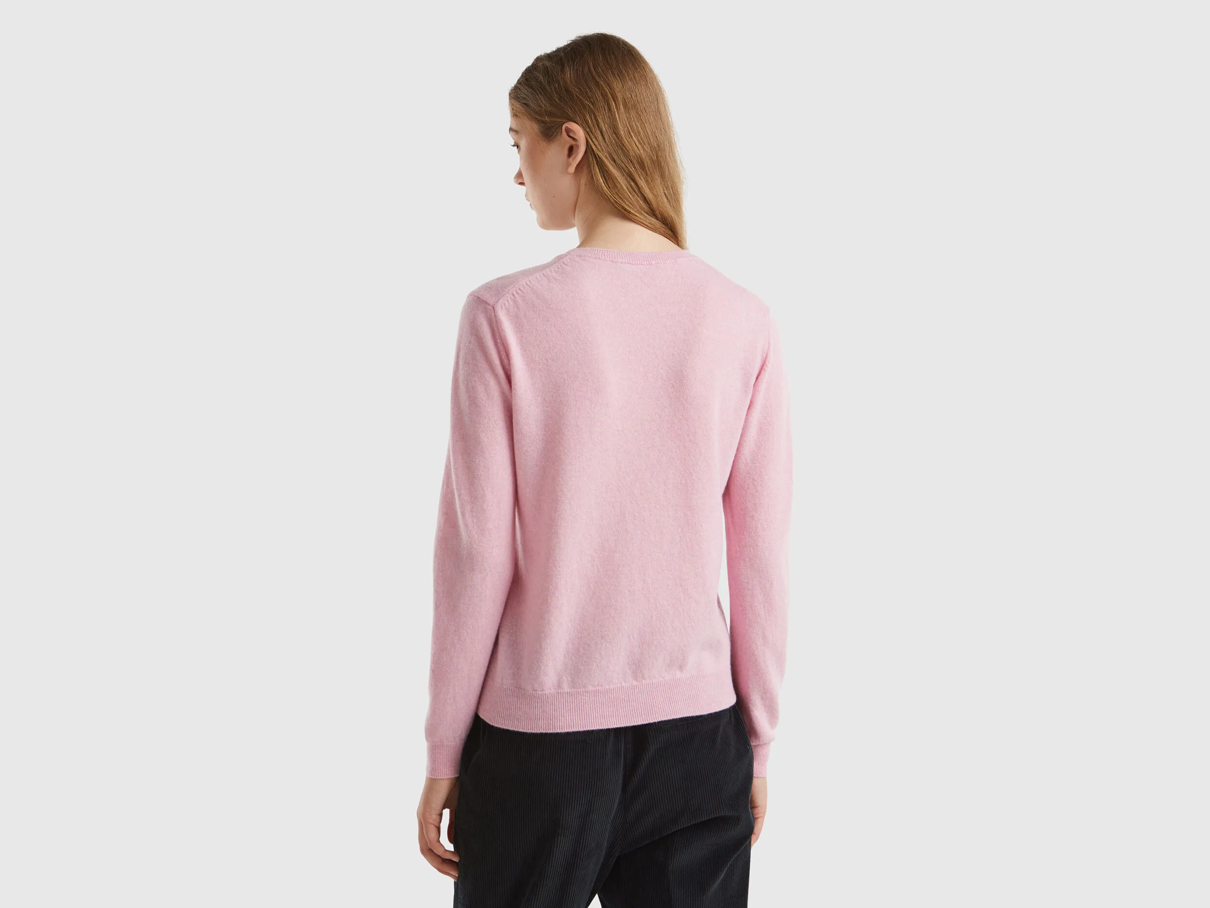 Marl pink crew neck sweater in pure Merino wool - Pink | Benetton