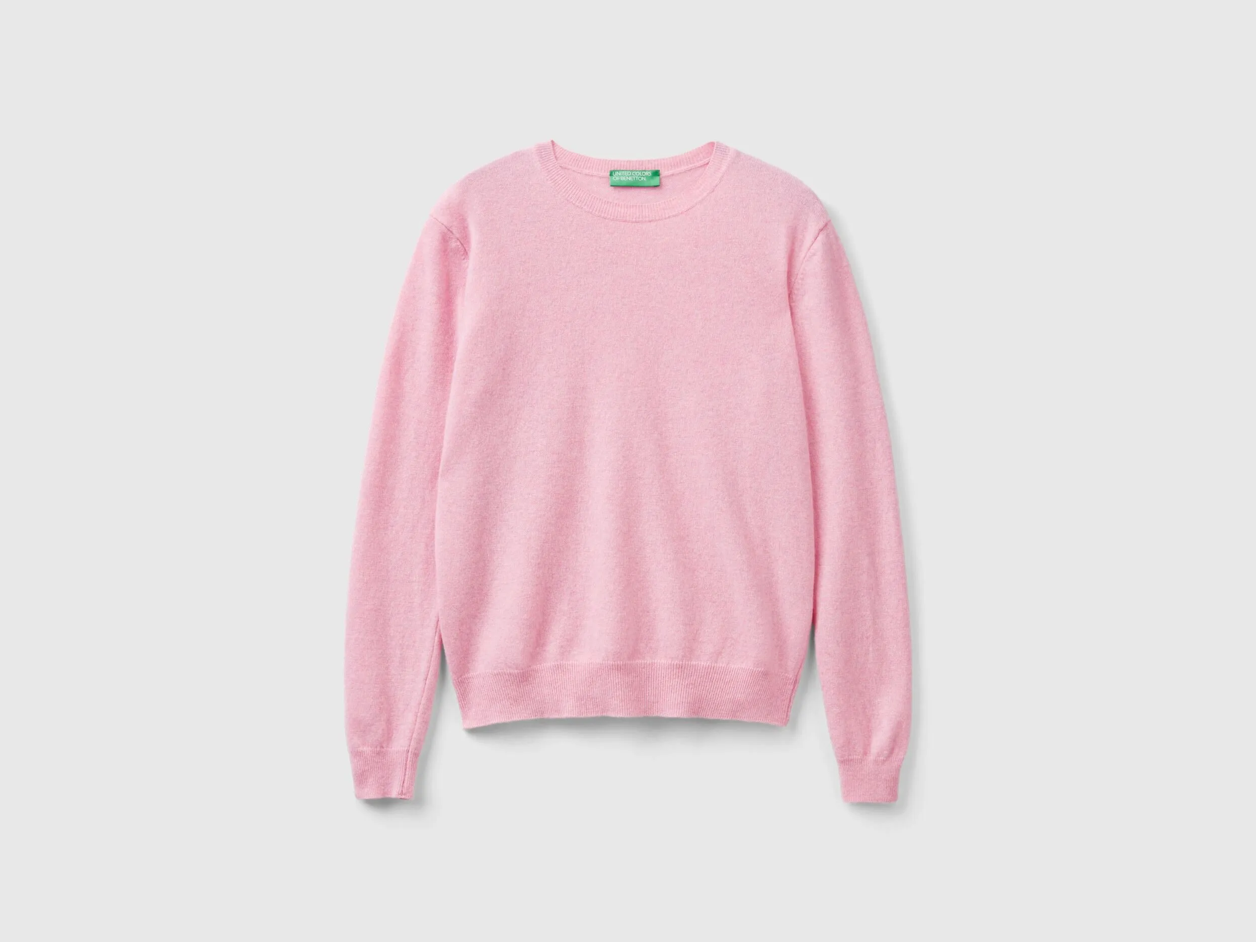 Marl pink crew neck sweater in pure Merino wool - Pink | Benetton