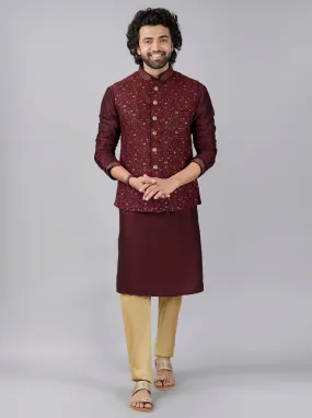 Maroon Kurta Set with Bandhgala Jacket | Azania