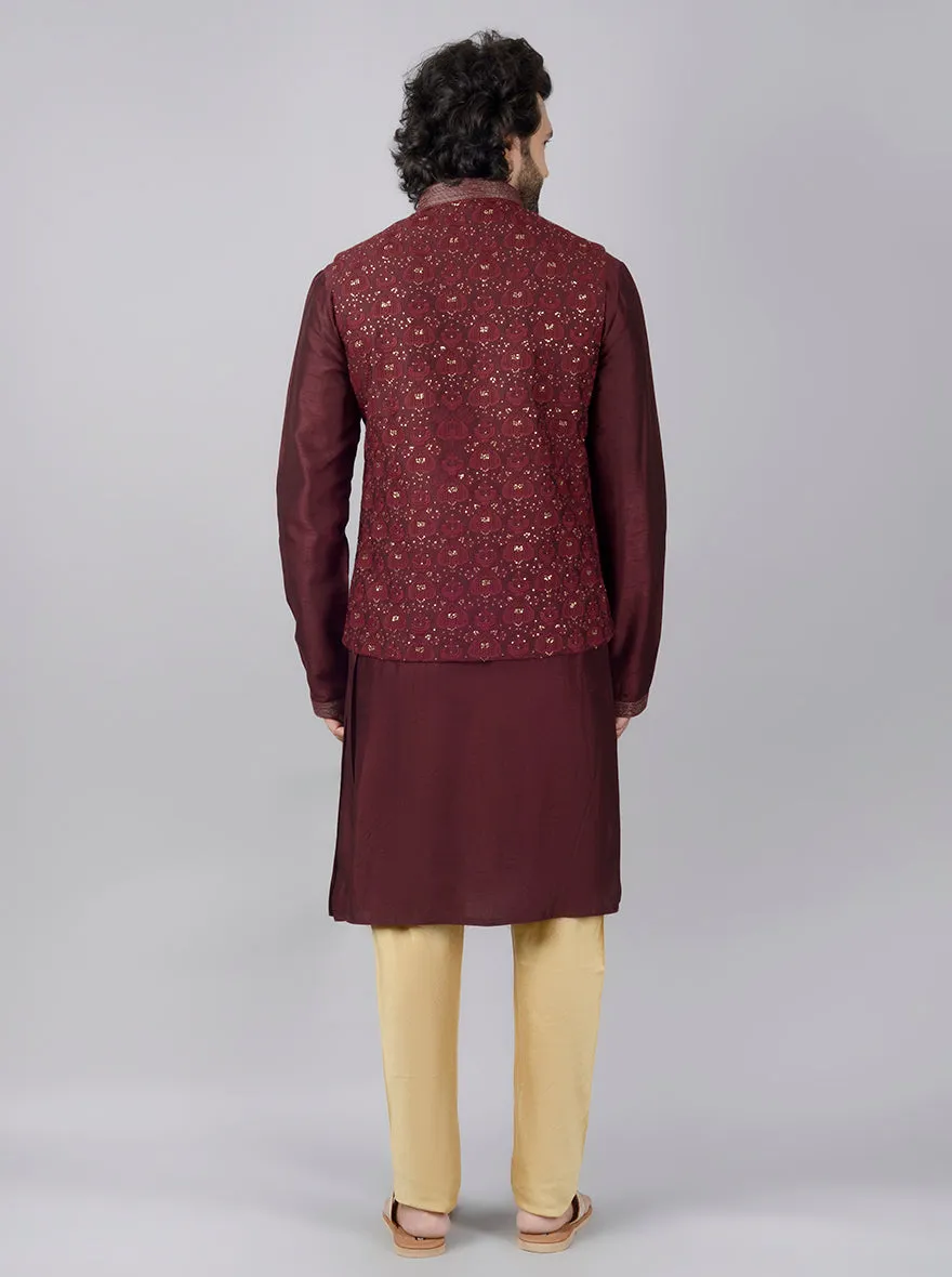 Maroon Kurta Set with Bandhgala Jacket | Azania