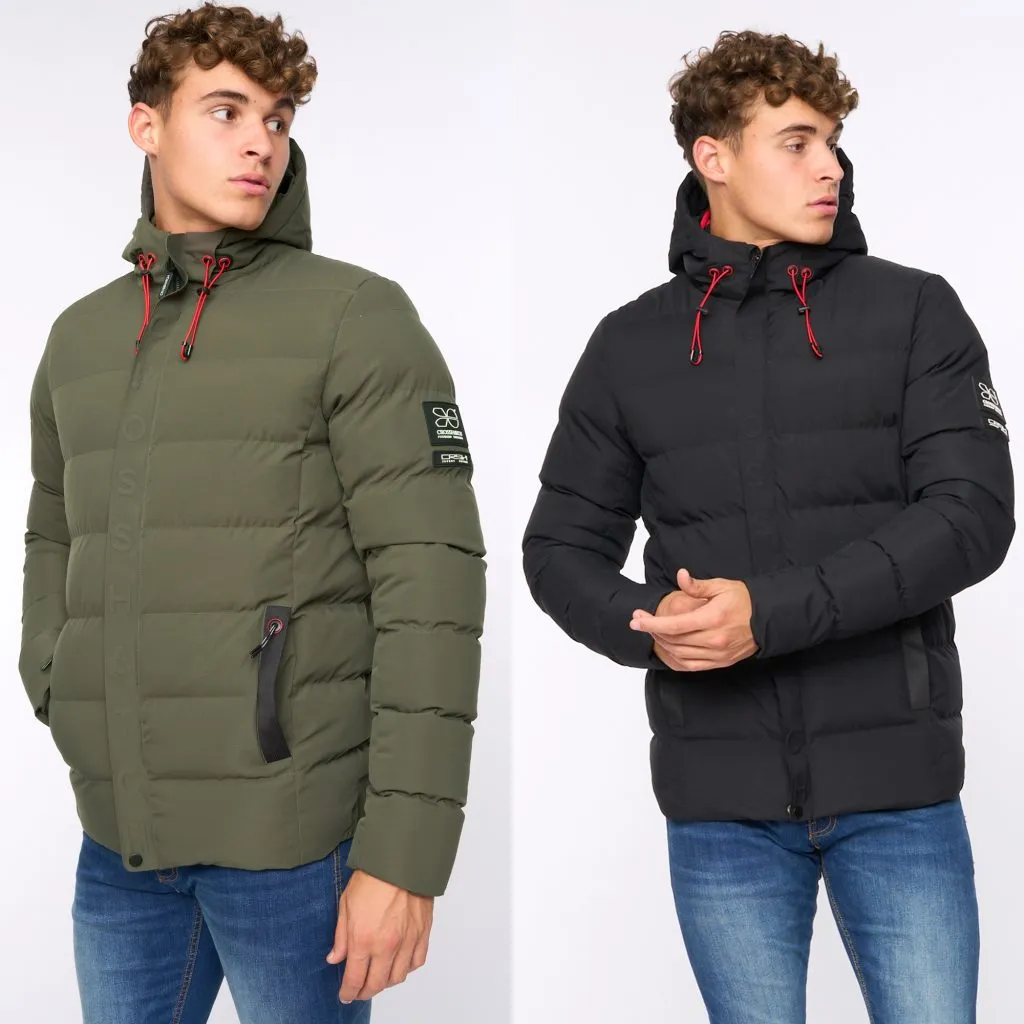 Men’s Crosshatch Mid Length Padded Coat Hooded Winter Jacket