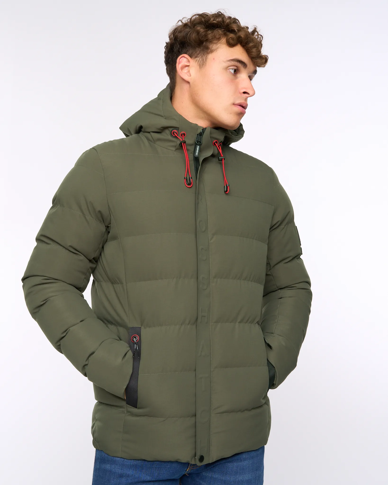 Men’s Crosshatch Mid Length Padded Coat Hooded Winter Jacket