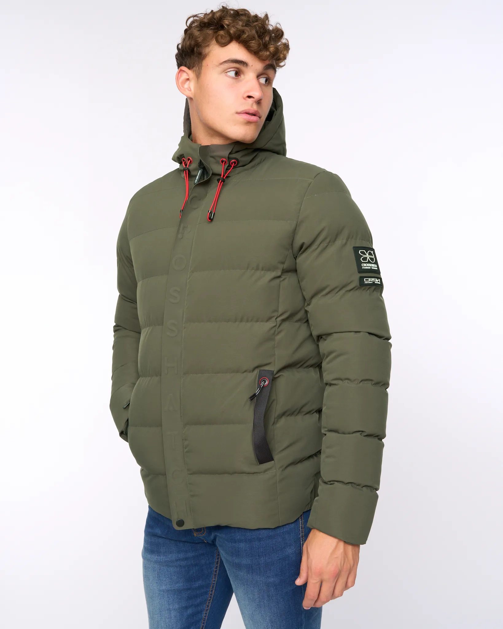 Men’s Crosshatch Mid Length Padded Coat Hooded Winter Jacket