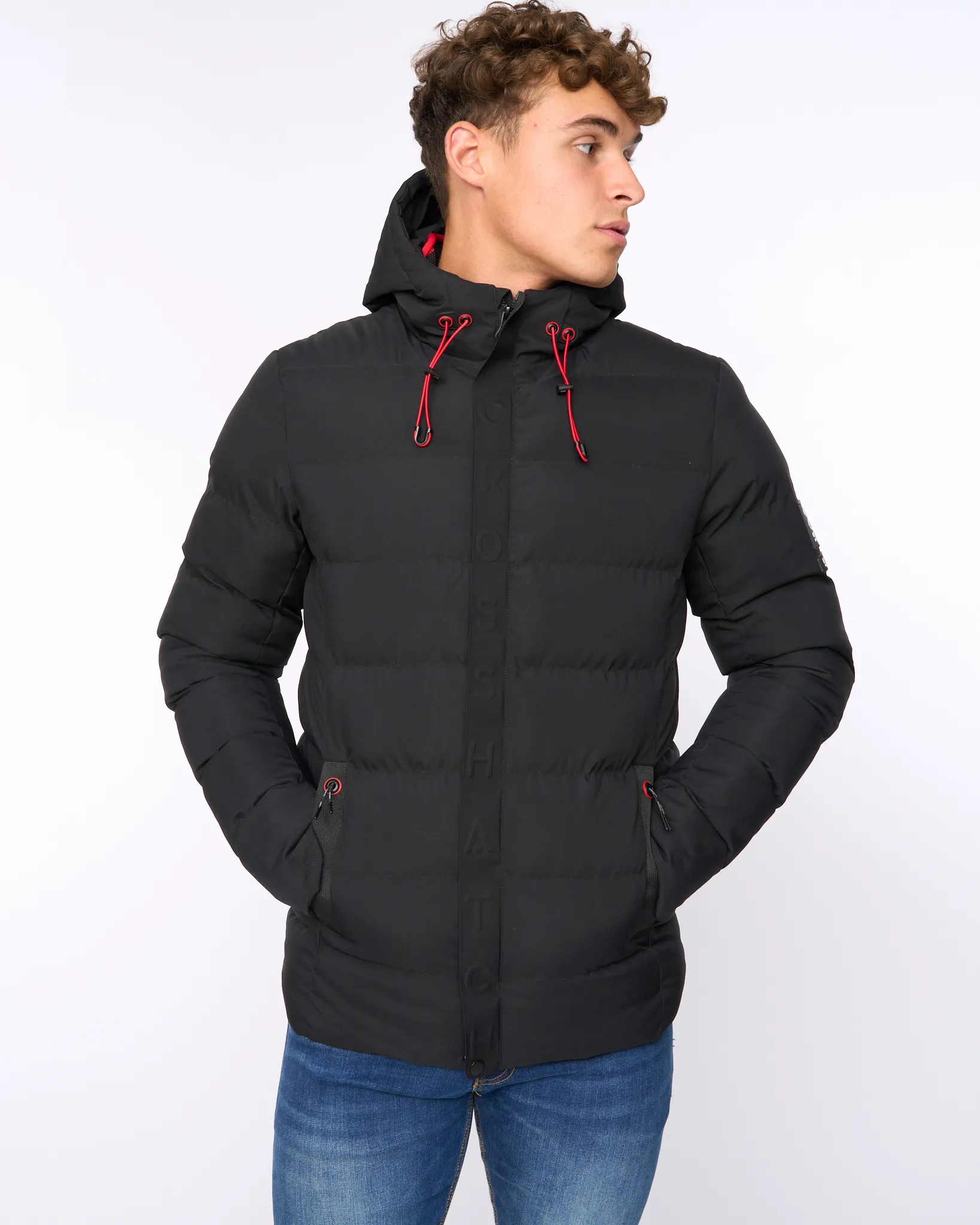 Men’s Crosshatch Mid Length Padded Coat Hooded Winter Jacket