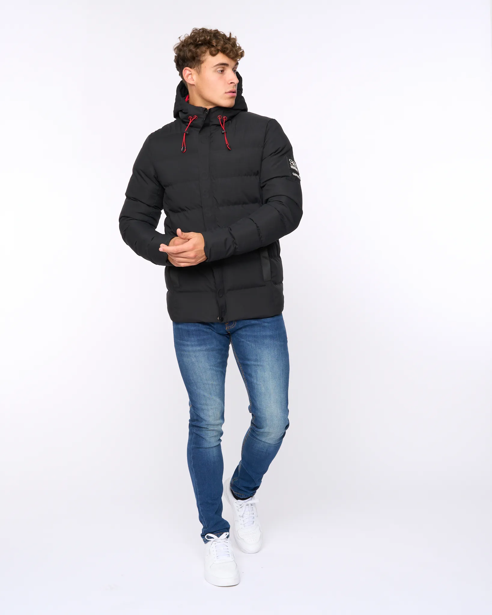 Men’s Crosshatch Mid Length Padded Coat Hooded Winter Jacket