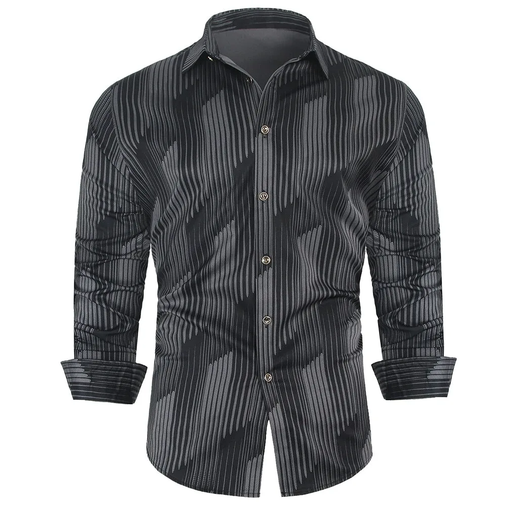 Men's Casual Style Streetwear Slim Fit Square Collar Long Sleeve Shirt