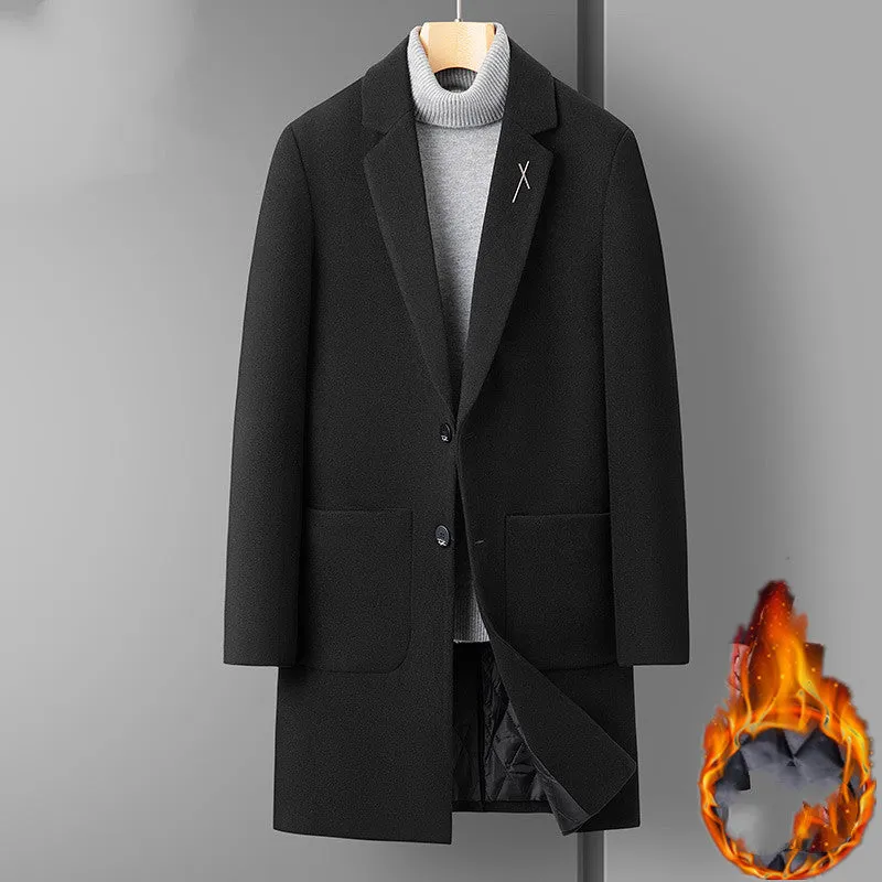 Men's Mid Length Thick Woolen Coat