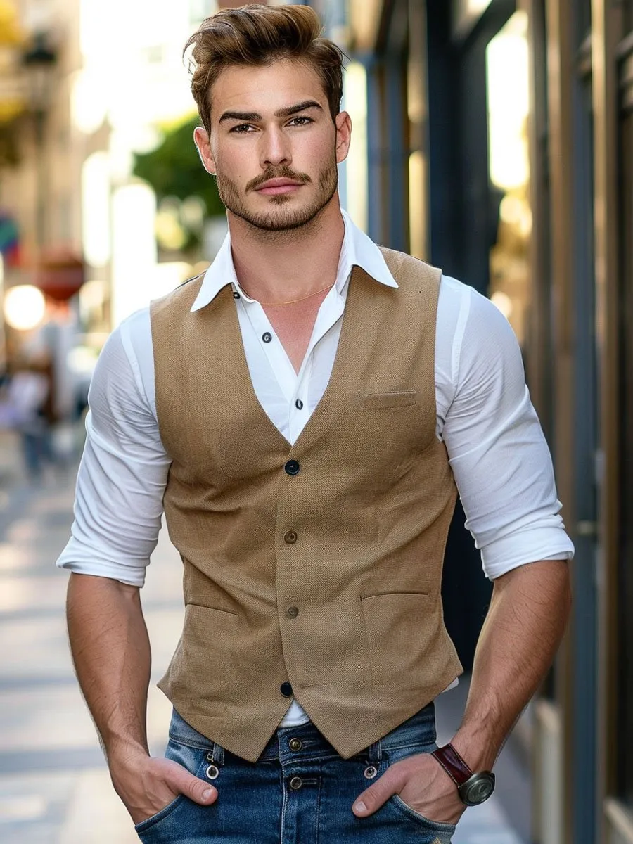 Men's Solid Color Versatile Casual Pocket Single-Breasted Suit Vest