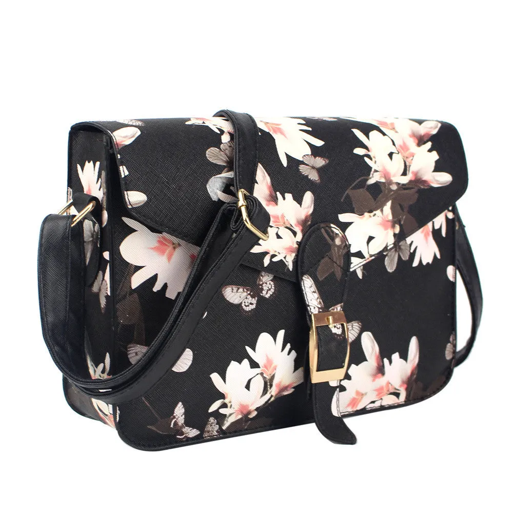 Messenger Bags Women Floral Pattern PU Leather Retro Designer Shoulder Bag Satchel Handbag Bolsos Femenina