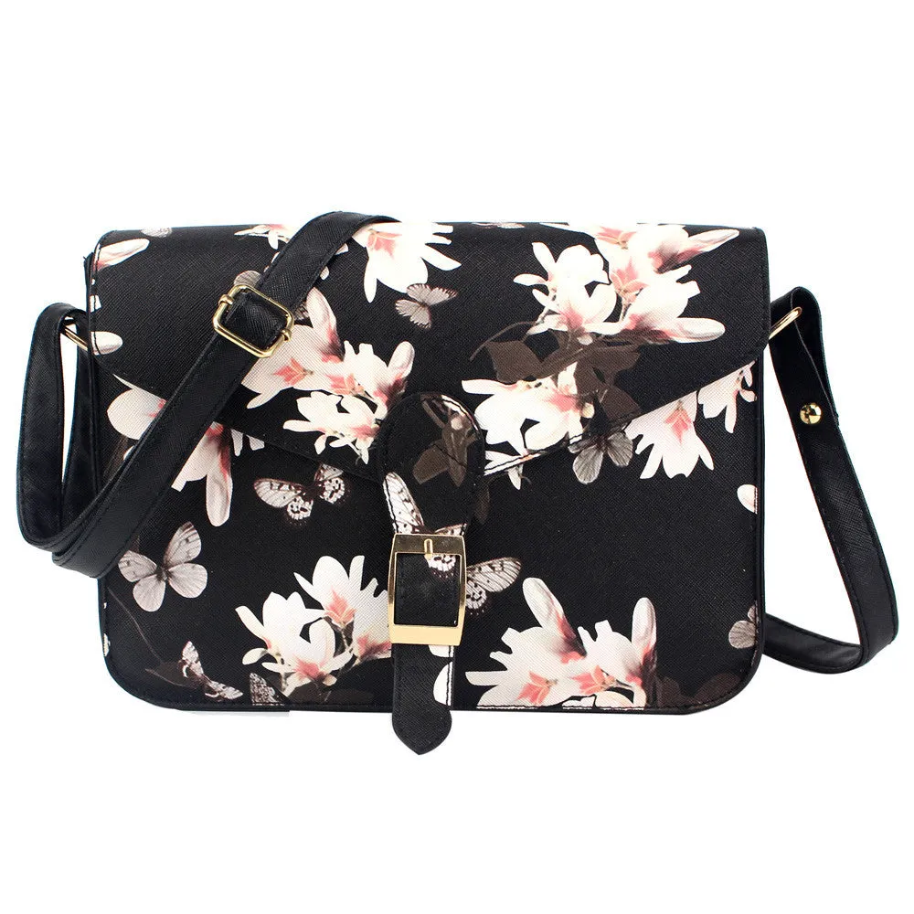 Messenger Bags Women Floral Pattern PU Leather Retro Designer Shoulder Bag Satchel Handbag Bolsos Femenina