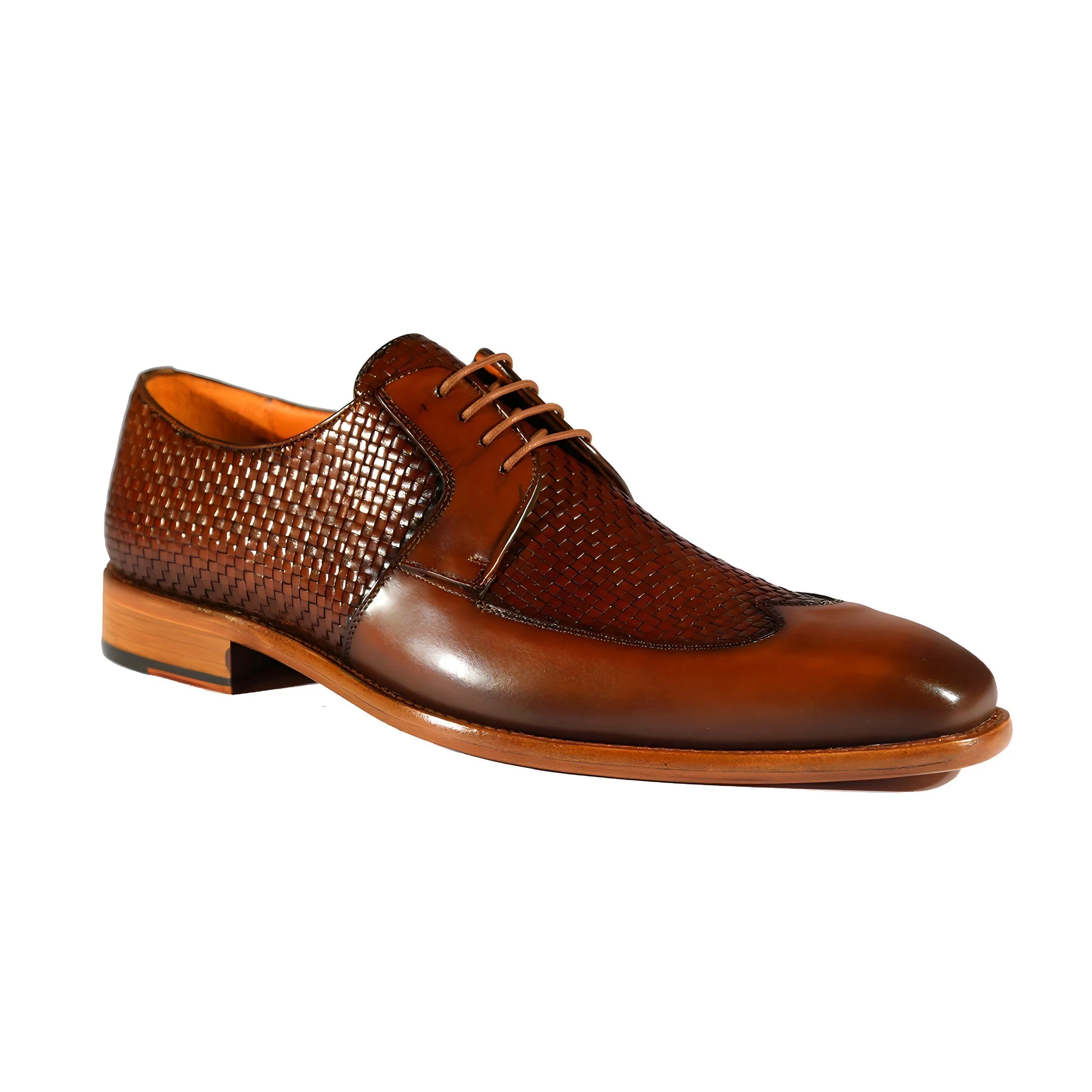 Mezlan 9916 Men's Shoes Cognac Woven / Calf-Skin Leather Opanka Derby Oxfords (MZS3473)