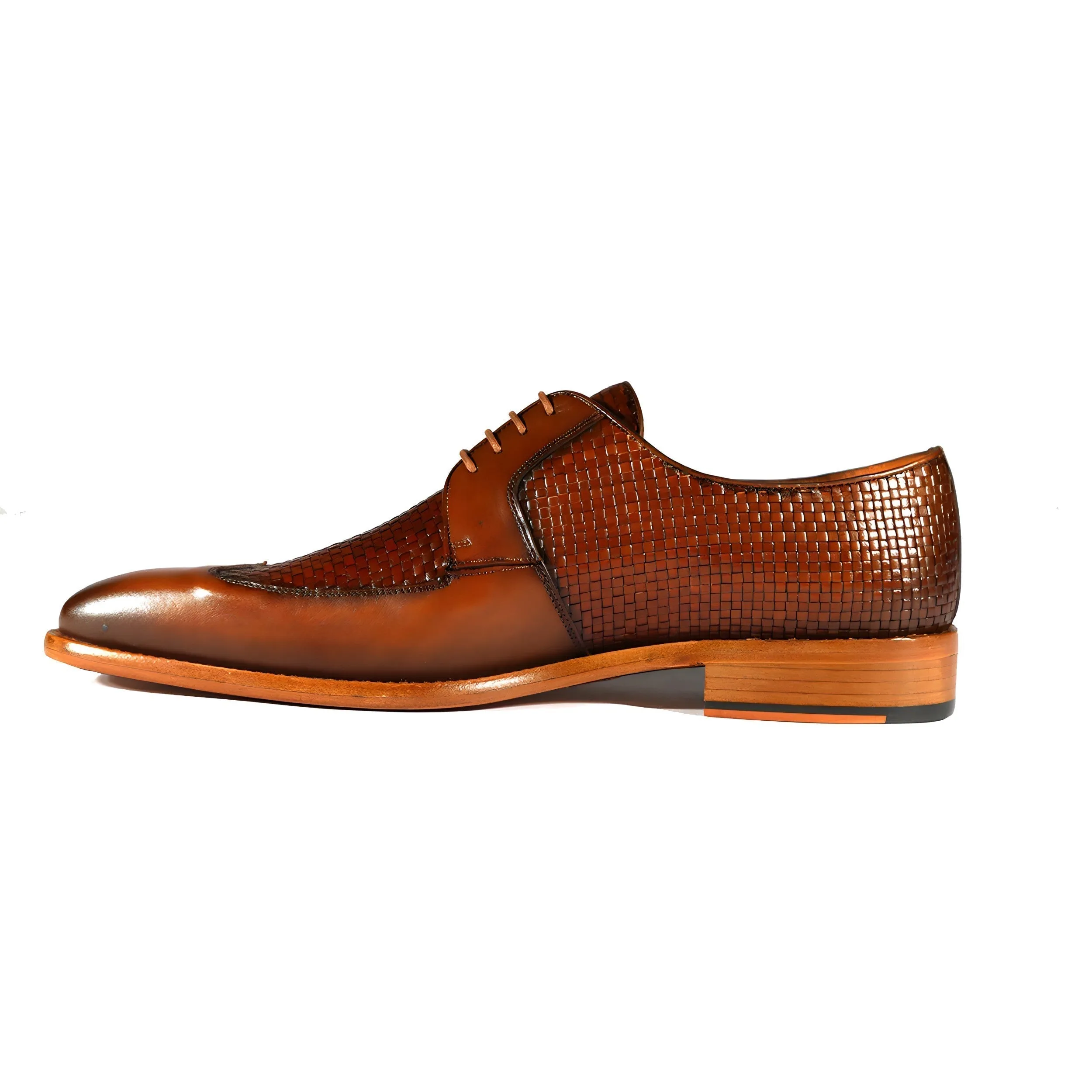 Mezlan 9916 Men's Shoes Cognac Woven / Calf-Skin Leather Opanka Derby Oxfords (MZS3473)