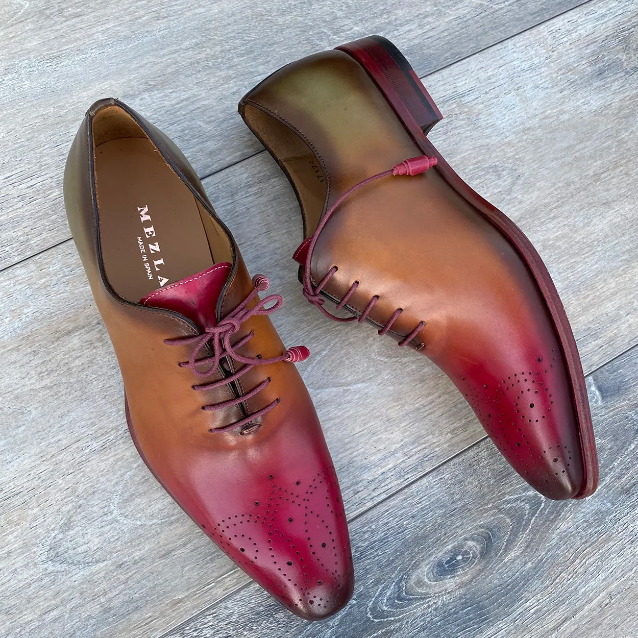 Mezlan S20279 Bolivar Men's Shoes Olive, Cognac & Red Calf-Skin Leather Wholecut Oxfords (MZS3544)