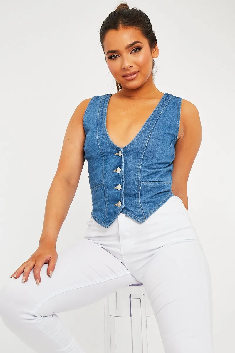 Mid Blue Denim Waistcoat - Kenda