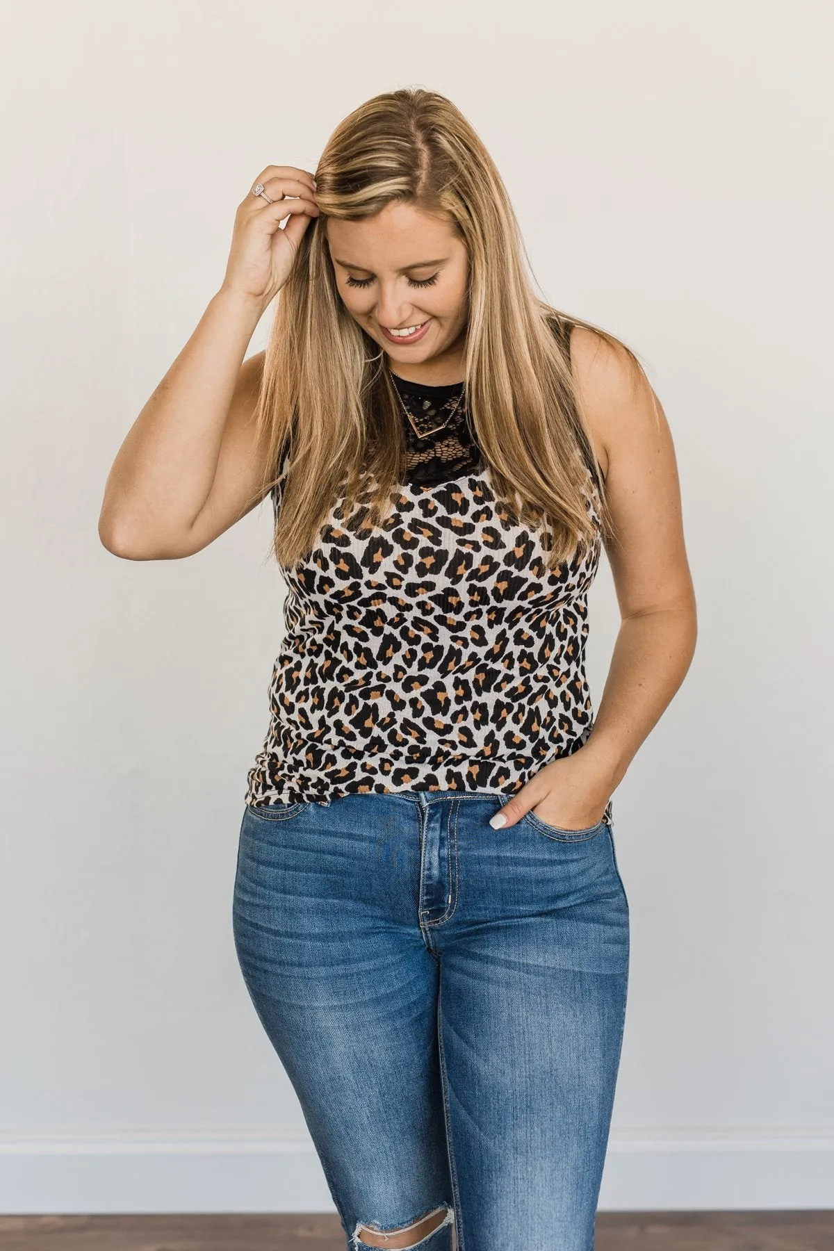 My Moment To Shine Lace Tank- Leopard