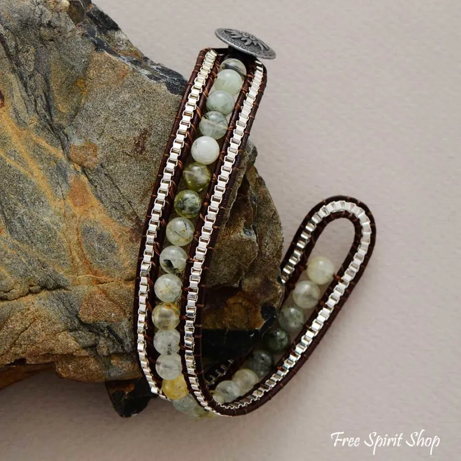 Natural Prehnite Gemstone Bead Wrap Bracelet