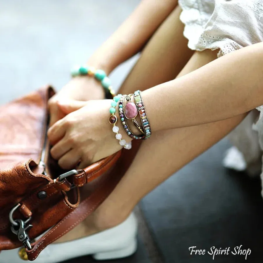 Natural Rhodonite & Jasper Wrap Bracelet