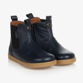 Navy Blue Leather Ankle Boots