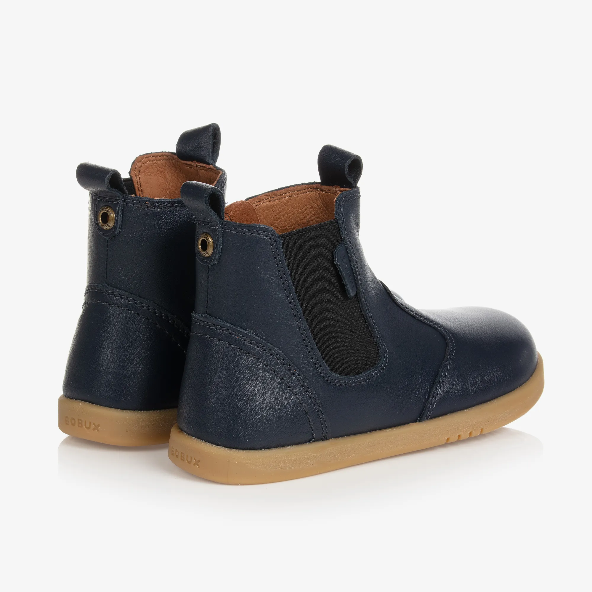 Navy Blue Leather Ankle Boots