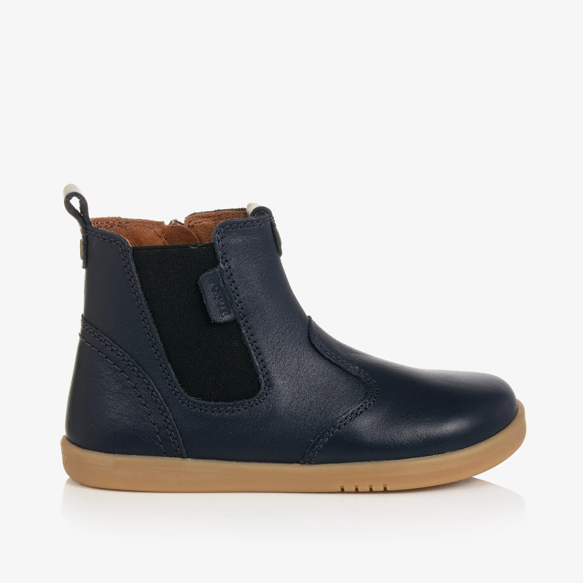 Navy Blue Leather Ankle Boots