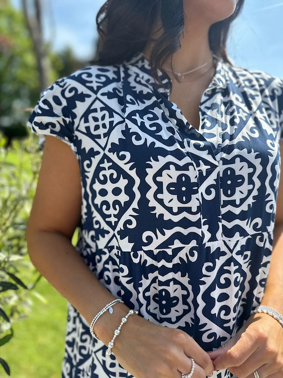 Navy Patterned Short Sleeve Tunic Vanessa